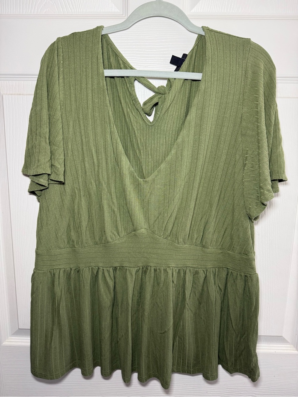 Torrid Olive Green Ribbed Peplum Tie-Back Blouse